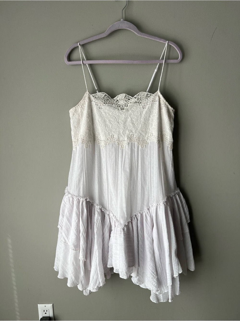 Free People White Boho Lace-Trim Ruffle Slip Dress